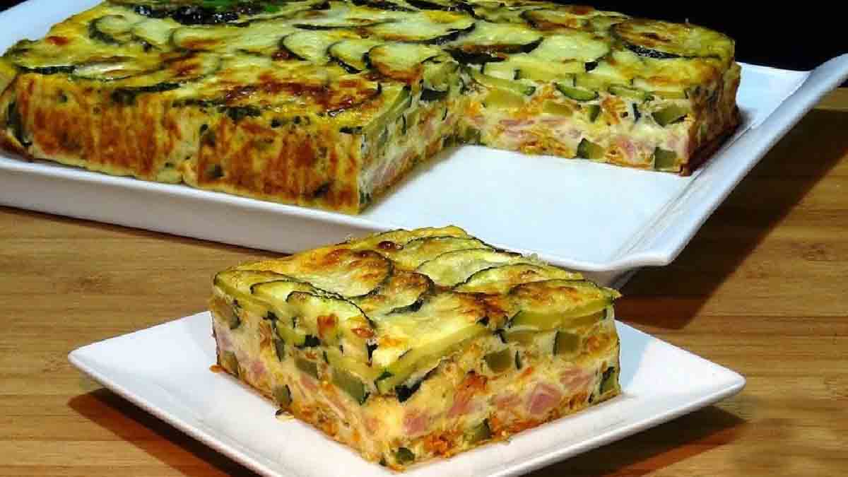 Tarte haute aux courgettes jambon fromage copieuse et délicieuse